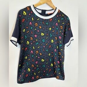 Vilagallo Nathalie Navy Leopard Multicolor Short Sleeve Top